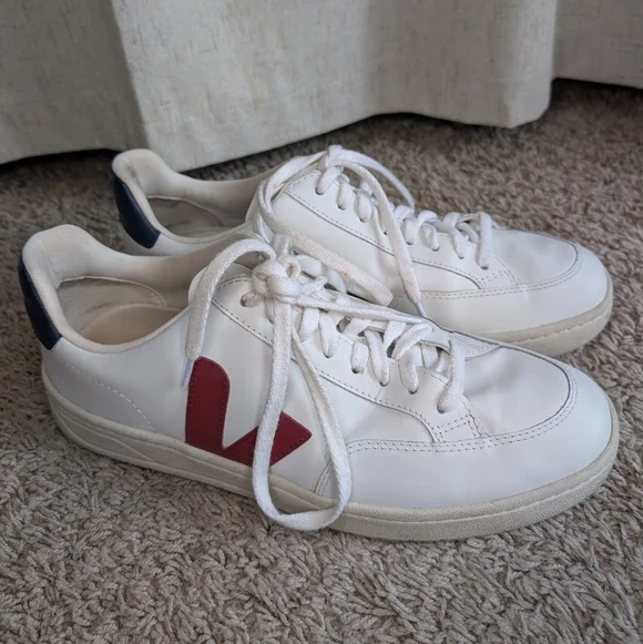 Veja V-12 Leather Men's White Sneakers Marsala Nautico Size 10.5 - Picture 2 of 10